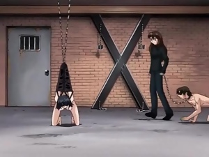 Mistress and her hentai slaves play in dungeon