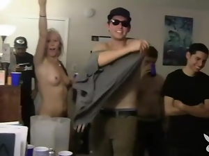Audience watches cute blonde get fucked in dorm