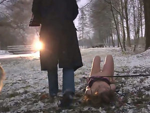 Sever Master torments his slave out in the cold