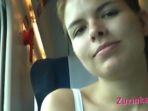 Zuzinka plays with dildo in a crowded train