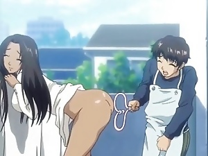 Hot hentai anime latina chick spanked on a balcony