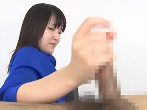 Shy Japanese girl Tsuna Nakamura gives a handjob to her BF