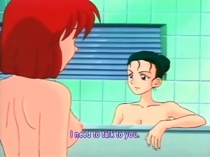 Anime lesbians fool around in the bathroom