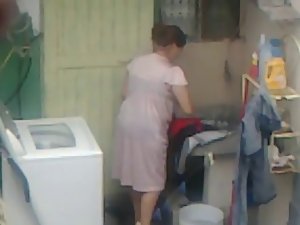 Spying Neighbour - Aged Butt Washing - Ass Voyeur