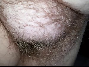 playing with her bushy pussy, big tits,belly & hirsute dirty ass