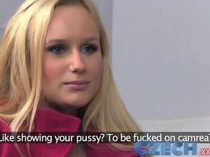 Czech Top heavy Tempting blonde gets sprayed with spunk in Casting interview