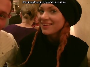 Foxy young woman licks penises in the restaurant