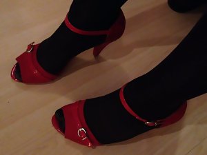 Cum on nylon feet in heels