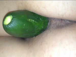 Cucumber in my wife&#039;s cunt (secretly taken)