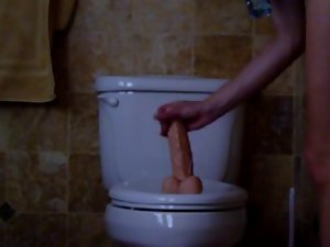 Soccer Mamma with mega tits ride a Fake penis on Toilet
