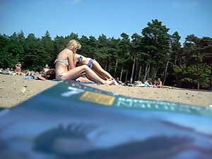 19yo tempting blonde lady sunbathing in public beach in Poland