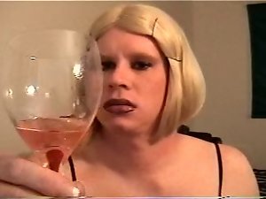 Vintage Carli drinking cum and wine together