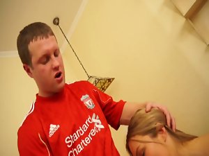 Liverpool supporter in St Petersburg giving facial