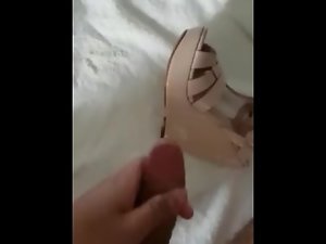 Cumshot on sexy wedge heels