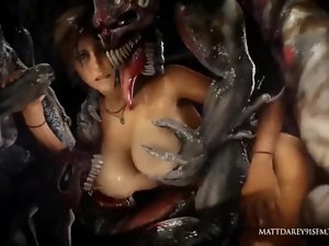 Lara Croft banged rough by monsters (short version)