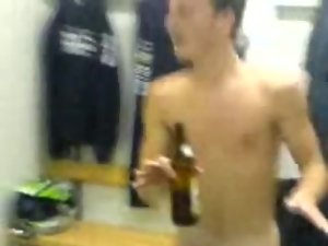 Footballer youngsters sing and dance in showers and locker