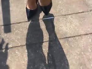 Man Wear Black High Heel Stiletto Boots Ambling Outside