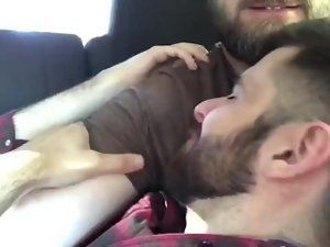 Daddy caresses BoyвАЩs huge pecker in the backseat