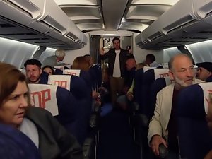 Pilot and a couple of sexy flight attendants fuck on the plane